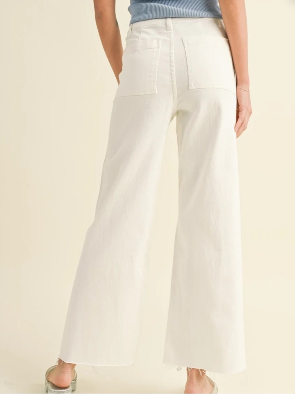 Miou Muse Off White High Rise Wide Leg Jeans Frayed and Cropped Size Medium